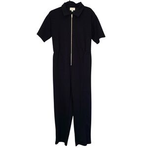 P Cill Jumpsuit Women M Black Cropped Zip Stretch Utility Minimalist Modern Luxe